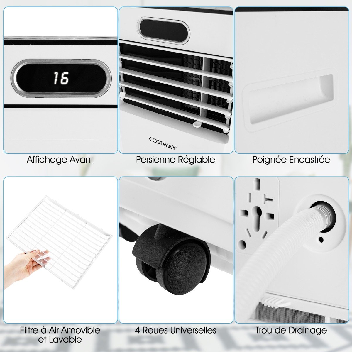 Climatiseur Portable 3 en 1 avec Télécommande, 2,6 kW