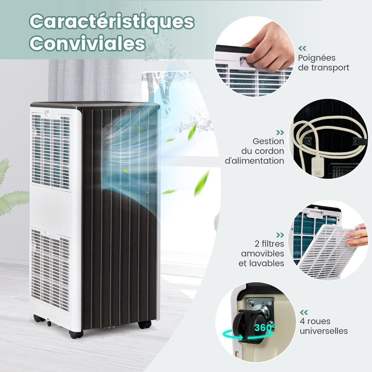 Climatiseur Portable 4 en 1, App Intelligente, 9000 BTU