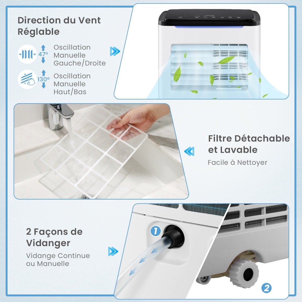 Climatiseur Portable 9000 BTU 4 en 1, Wifi