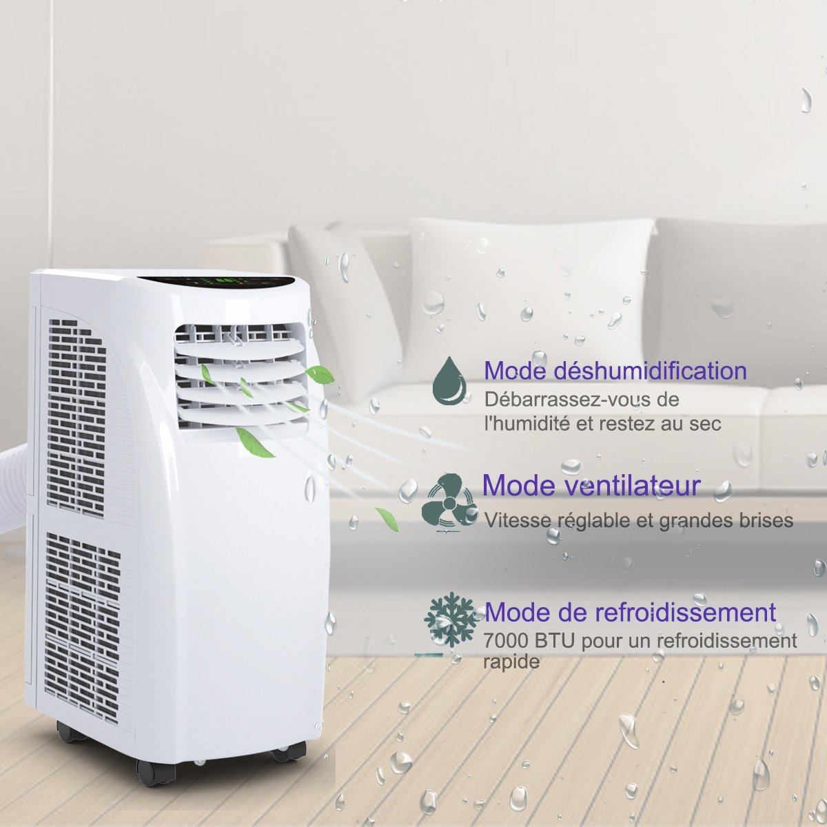 Climatiseur 3 en 1, 7000 BTU, Fonctionnement Silencieux 785W