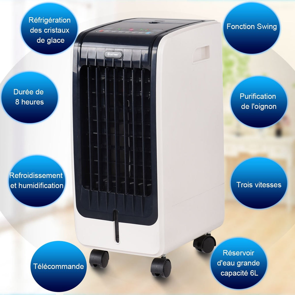 Rafraîchisseur d'Air Portable 75W, 3 Vitesses, Réservoir 6L