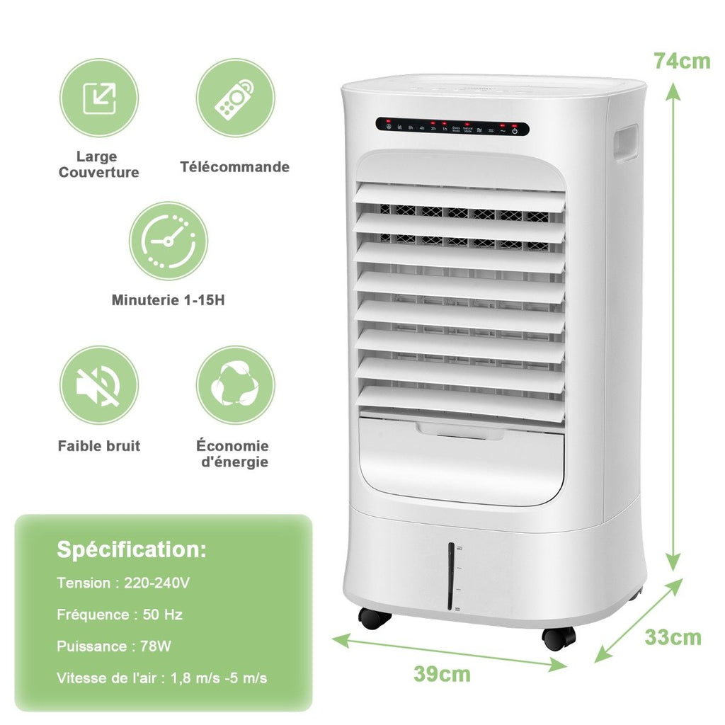Rafraîchisseur d'Air Portable 3 en 1, Minuterie 15h, Réservoir 10L