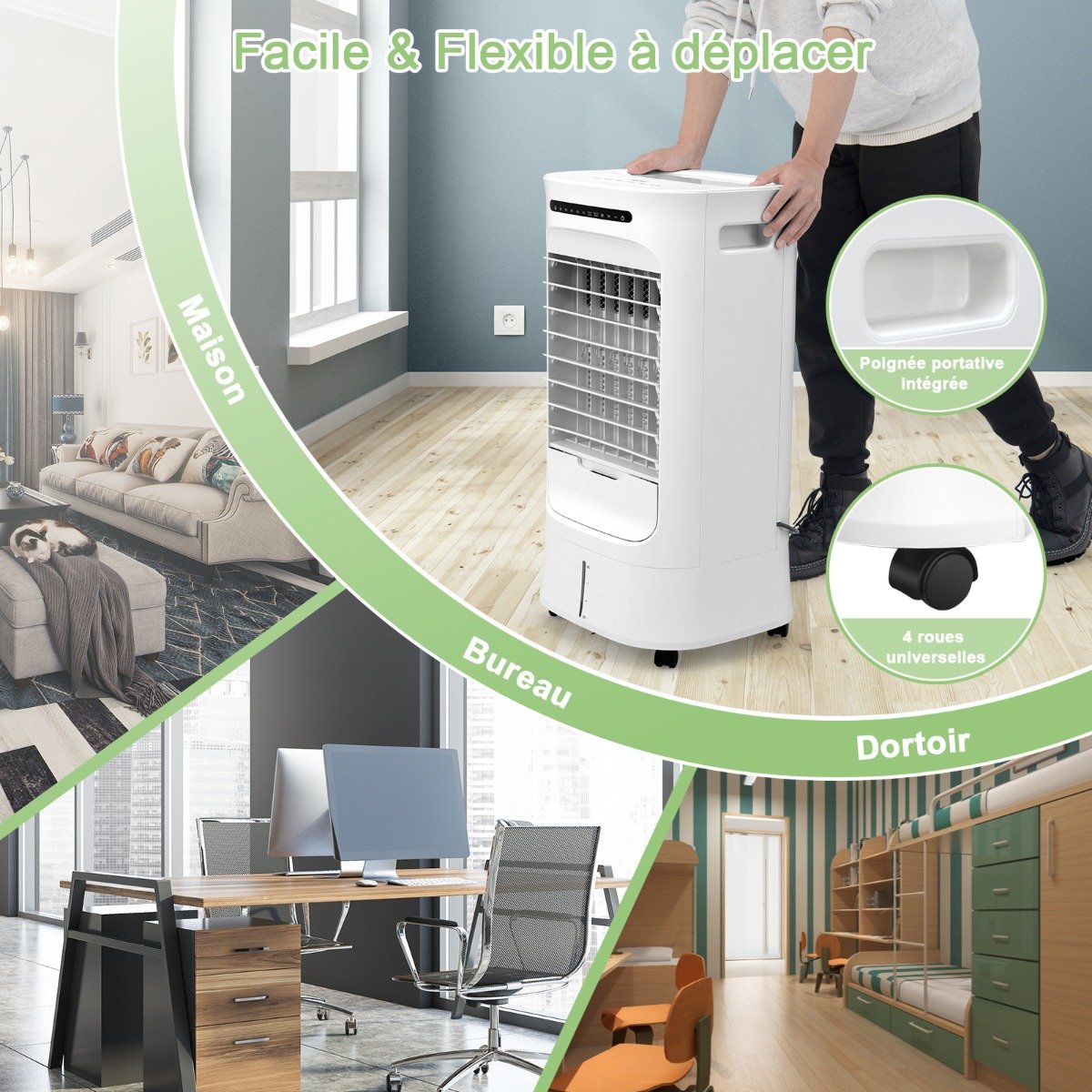 Rafraîchisseur d'Air Portable 3 en 1, Minuterie 15h, Réservoir 10L