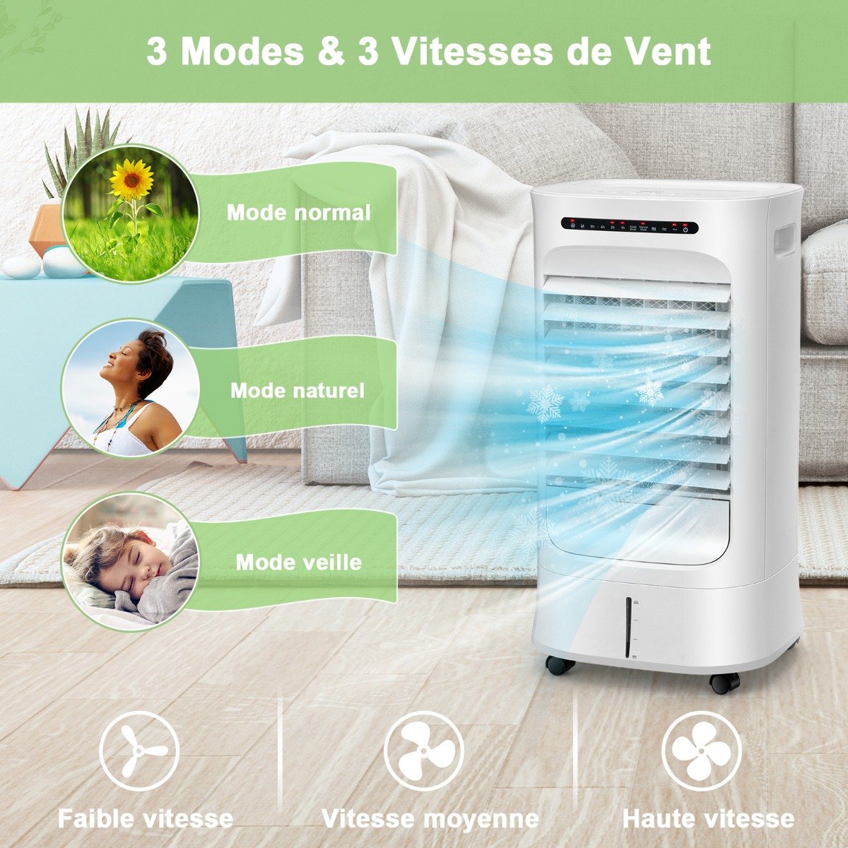 Rafraîchisseur d'Air Portable 3 en 1, Minuterie 15h, Réservoir 10L