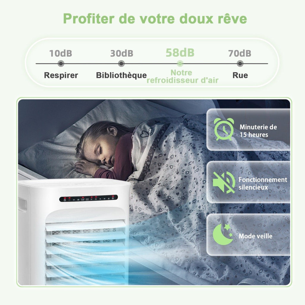 Rafraîchisseur d'Air Portable 3 en 1, Minuterie 15h, Réservoir 10L