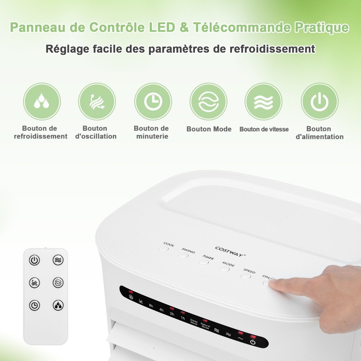 Rafraîchisseur d'Air Portable 3 en 1, Minuterie 15h, Réservoir 10L