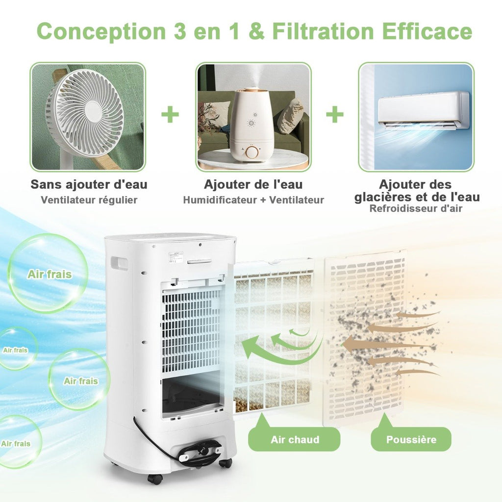 Rafraîchisseur d'Air Portable 3 en 1, Minuterie 15h, Réservoir 10L