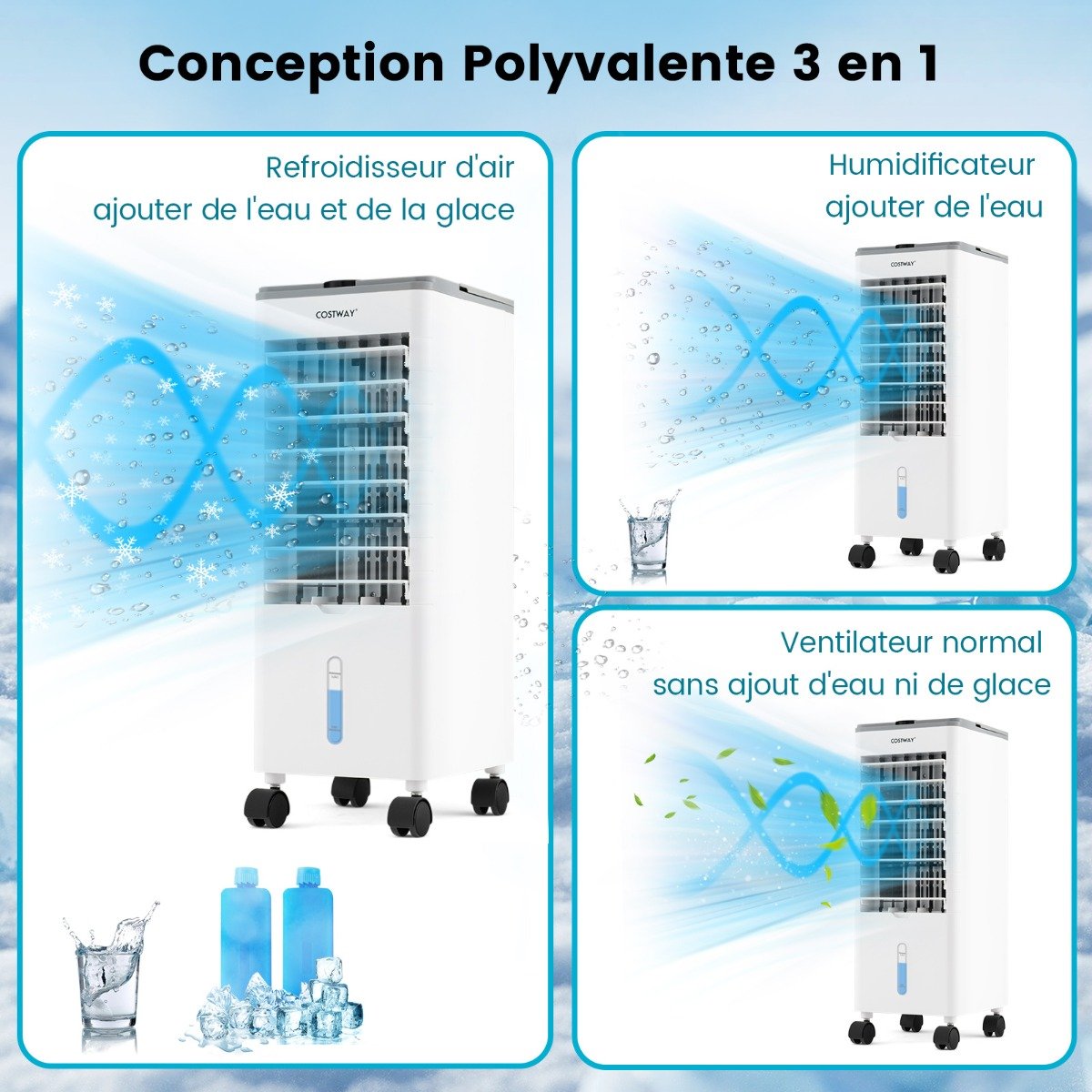 Rafraîchisseur d'Air Portable 3 en 1, Oscillation 60°, Télécommande